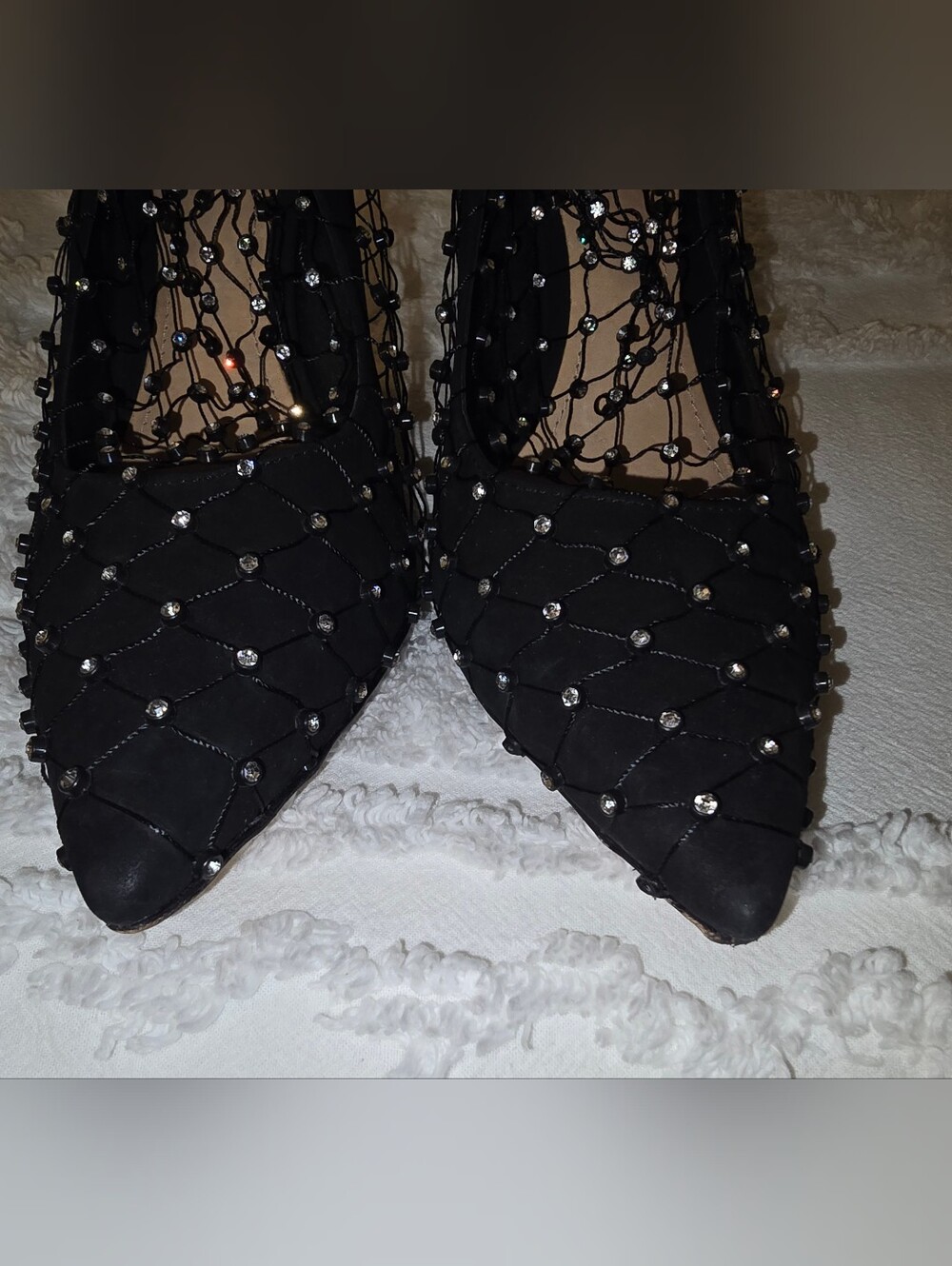 SCHUTZ Black Rhinestone Net Pointed-Toe Heels - Picture 4 of 6